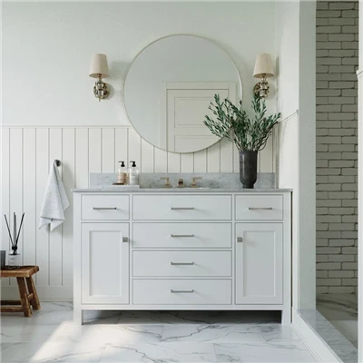 Pia de banheiro individual 55'' com tampo em mármore Carrara